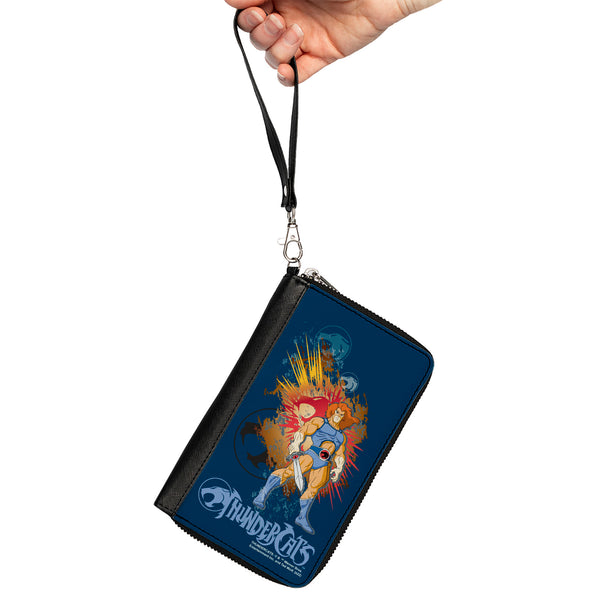 Buckle-Down PU Zip Around Wallet Rectangle - THUNDERCATS Classic Series Lion-O Pose And Logos Blue Multi Color
