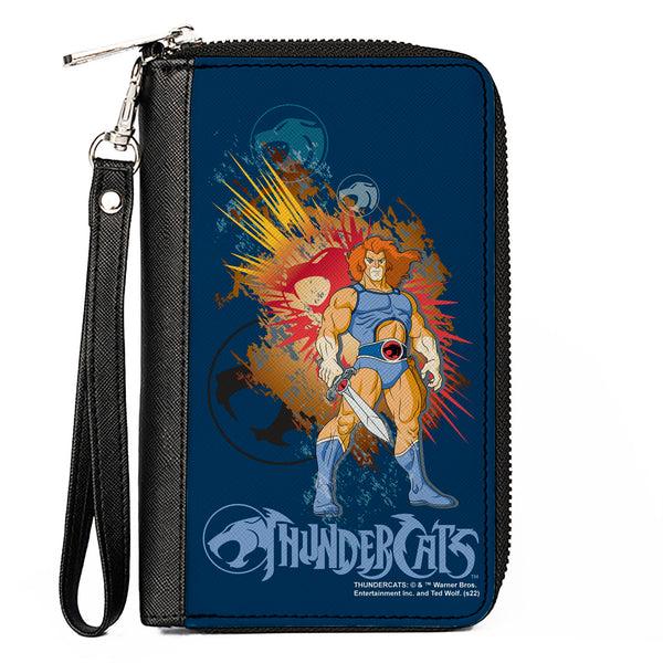 Buckle-Down PU Zip Around Wallet Rectangle - THUNDERCATS Classic Series Lion-O Pose and Logos Blue Multi Color