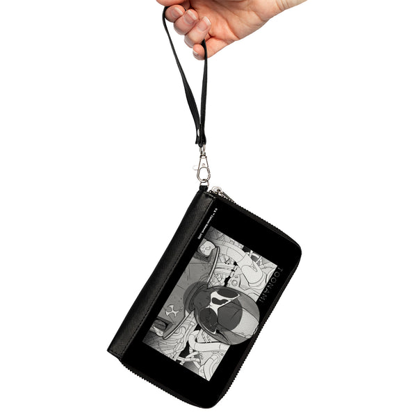 Buckle-Down PU Zip Around Wallet Rectangle - TOONAMI Robot TOM Sketch Pose Black/Grays