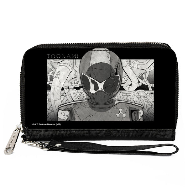 Buckle-Down PU Zip Around Wallet Rectangle - TOONAMI Robot TOM Sketch Pose Black/Grays