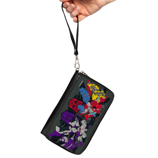 Buckle-Down PU Zip Around Wallet Rectangle - Transformers Autobots Versus Decepticons Action Poses And Logos Grays/Black