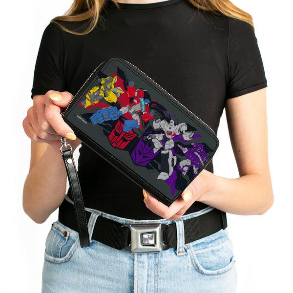 Buckle-Down PU Zip Around Wallet Rectangle - Transformers Autobots Versus Decepticons Action Poses And Logos Grays/Black