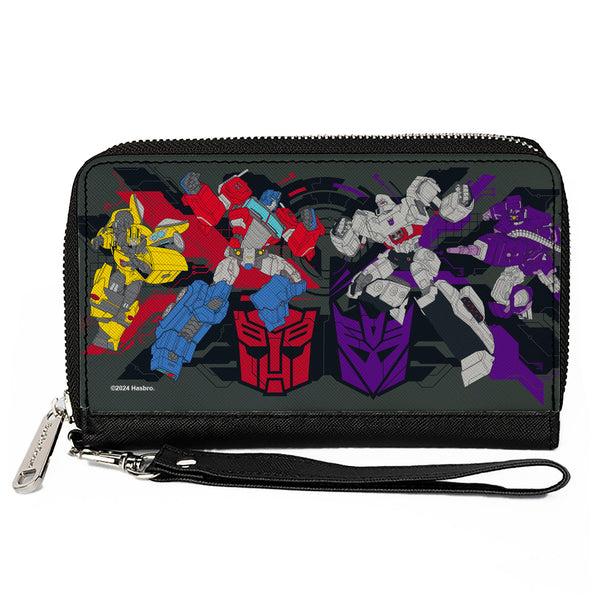 Buckle-Down PU Zip Around Wallet Rectangle - Transformers Autobots Versus Decepticons Action Poses and Logos Grays/Black