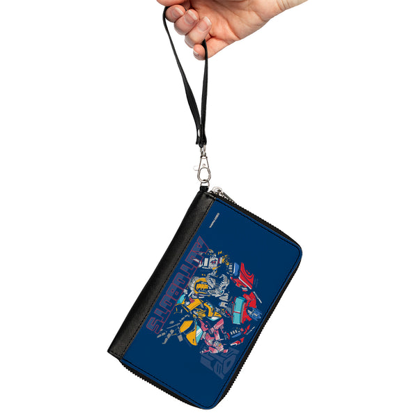 Buckle-Down PU Zip Around Wallet Rectangle - Transformers AUTOBOTS Group Pose And Text Blues