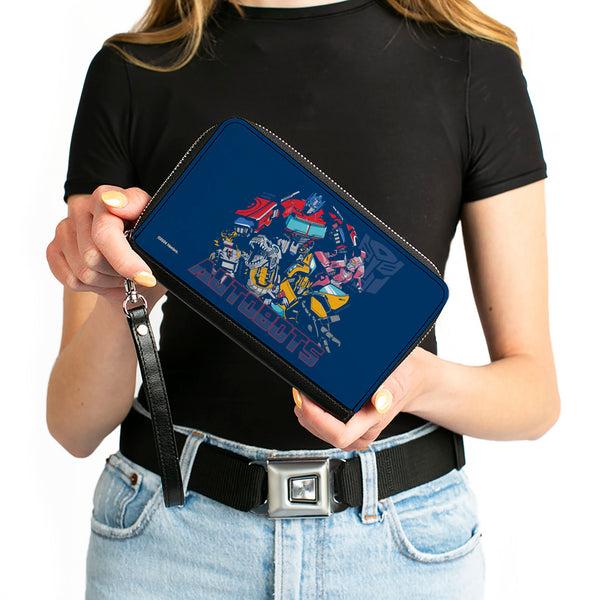 Buckle-Down PU Zip Around Wallet Rectangle - Transformers AUTOBOTS Group Pose And Text Blues