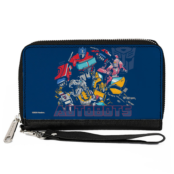 Buckle-Down PU Zip Around Wallet Rectangle - Transformers AUTOBOTS Group Pose and Text Blues
