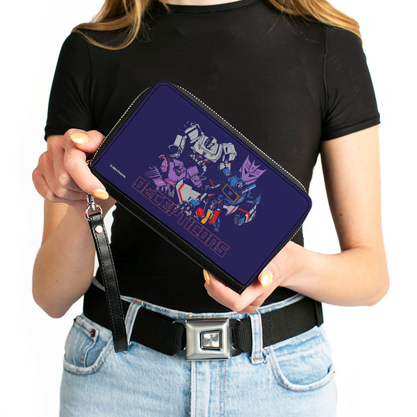 Buckle-Down PU Zip Around Wallet Rectangle - Transformers DECEPTICONS Group Pose And Text Blues