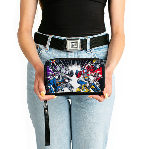 Buckle-Down PU Zip Around Wallet Rectangle - Transformers Decepticon And Autobots Battle Black/White