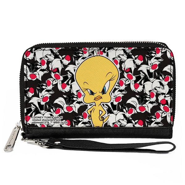Buckle-Down PU Zip Around Wallet Rectangle - Tweety Pose/Sylvester the Cat Expressions Stacked Black/White/Red