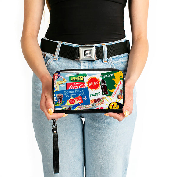 Buckle-Down PU Zip Around Wallet Rectangle - Vintage Coca-Cola COME BACK REFRESHED Ads And Icons Collage