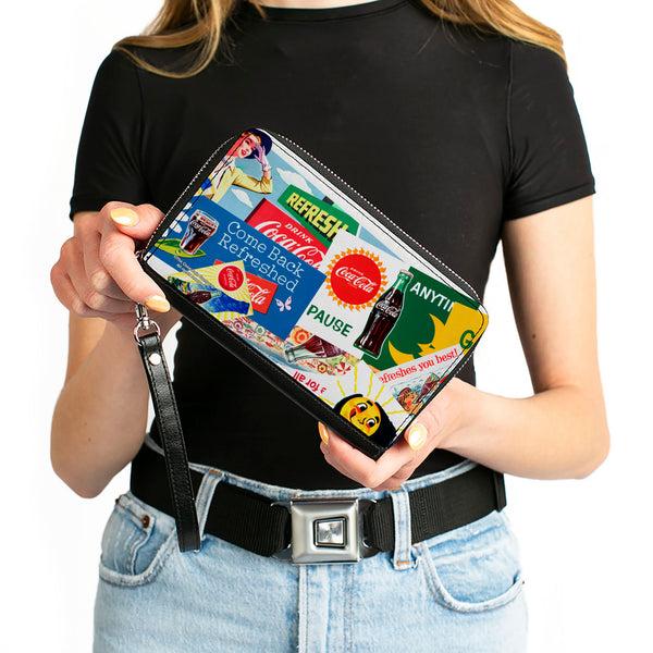 Buckle-Down PU Zip Around Wallet Rectangle - Vintage Coca-Cola COME BACK REFRESHED Ads And Icons Collage