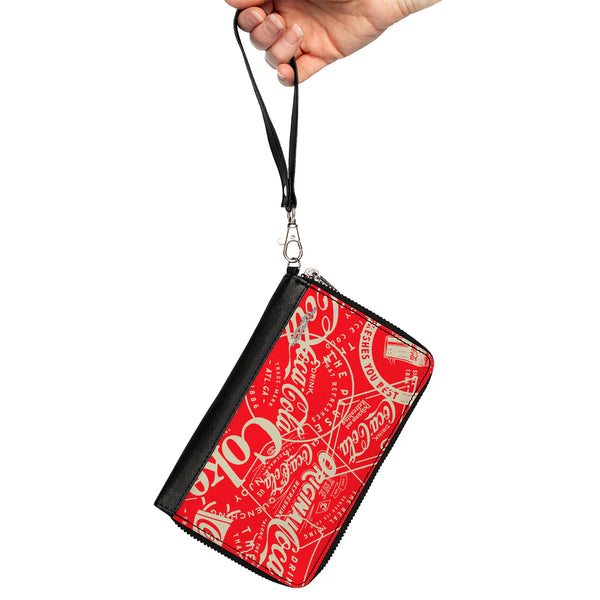 Buckle-Down PU Zip Around Wallet Rectangle - Vintage Coca-Cola Coke Icons And Ad Logos Red/White
