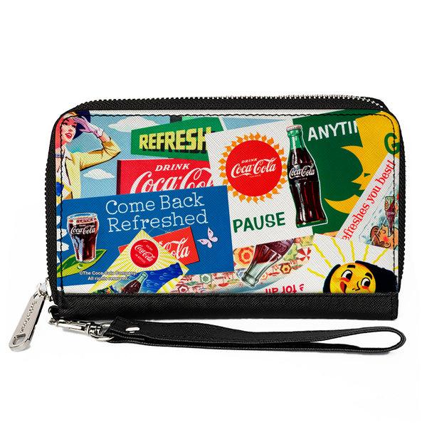 Buckle-Down PU Zip Around Wallet Rectangle - Vintage Coca-Cola COME BACK REFRESHED Ads and Icons Collage