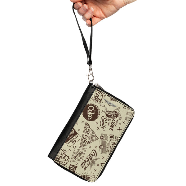 Buckle-Down PU Zip Around Wallet Rectangle - Vintage Coca-Cola HAVE A COKE AND SMILE Icons Collage Beige/Brown
