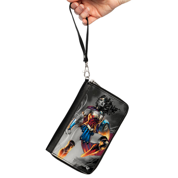 Buckle-Down PU Zip Around Wallet Rectangle - Wonder Woman 75th Anniversary Comic Book Cover Standing Pose Grays/Full Color