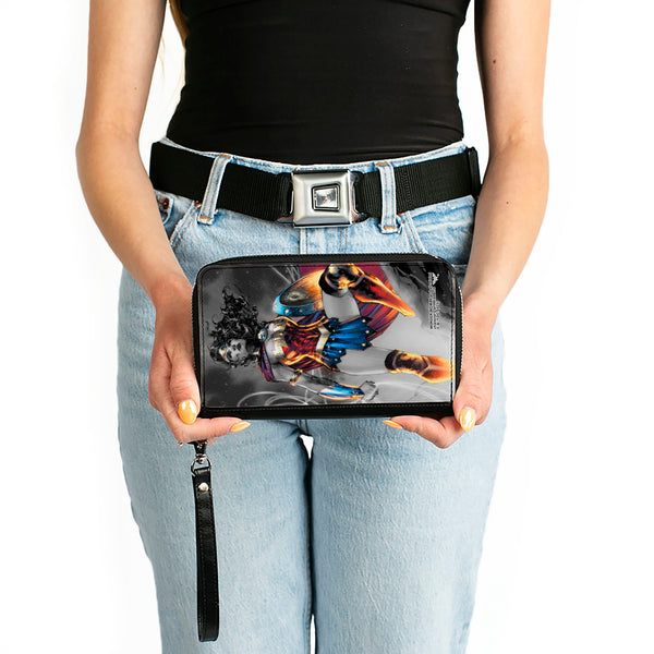 Buckle-Down PU Zip Around Wallet Rectangle - Wonder Woman 75th Anniversary Comic Book Cover Standing Pose Grays/Full Color