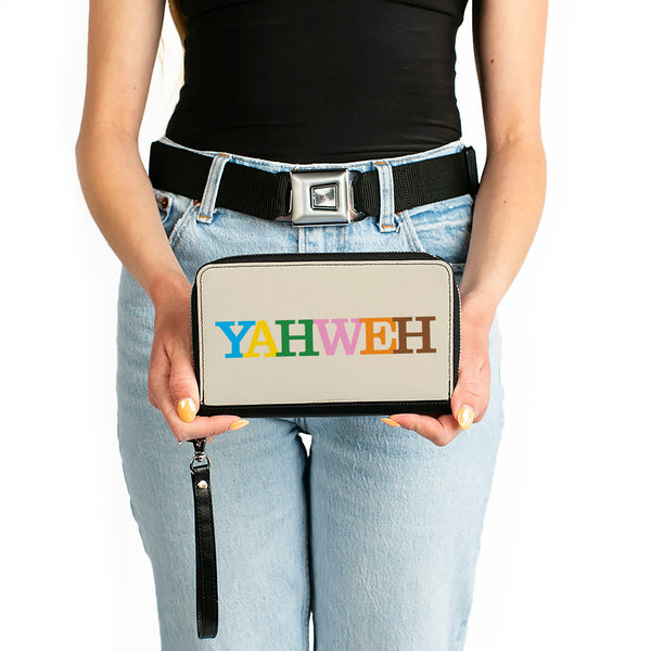 Buckle-Down PU Zip Around Wallet Rectangle - YAHWEH Text Beige Multi Color