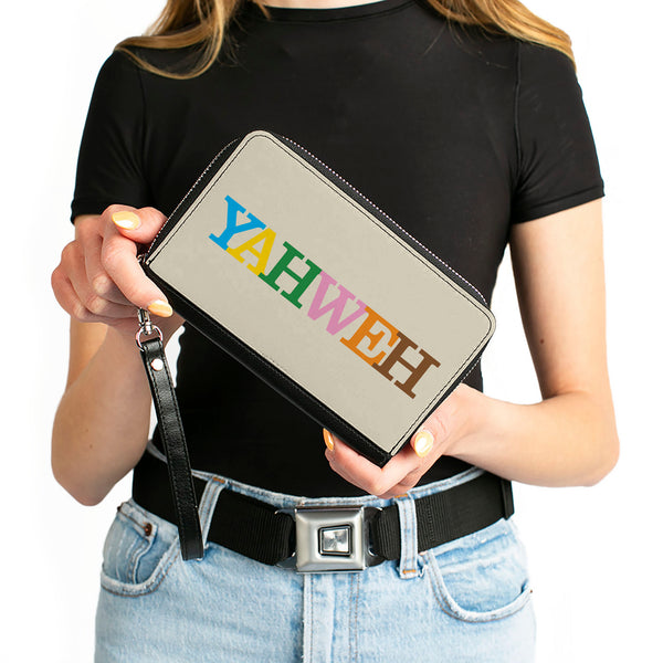 Buckle-Down PU Zip Around Wallet Rectangle - YAHWEH Text Beige Multi Color