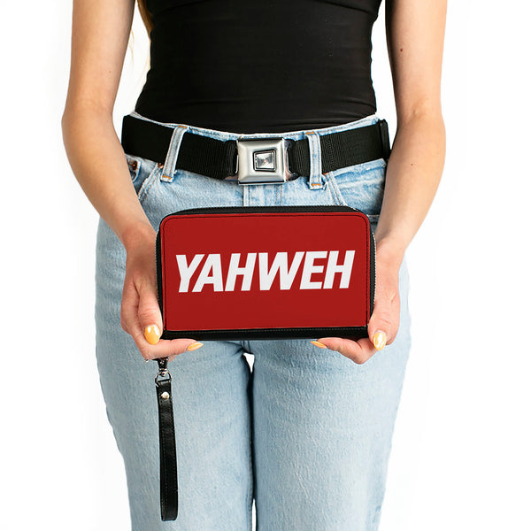 Buckle-Down PU Zip Around Wallet Rectangle - YAHWEH Text Red White