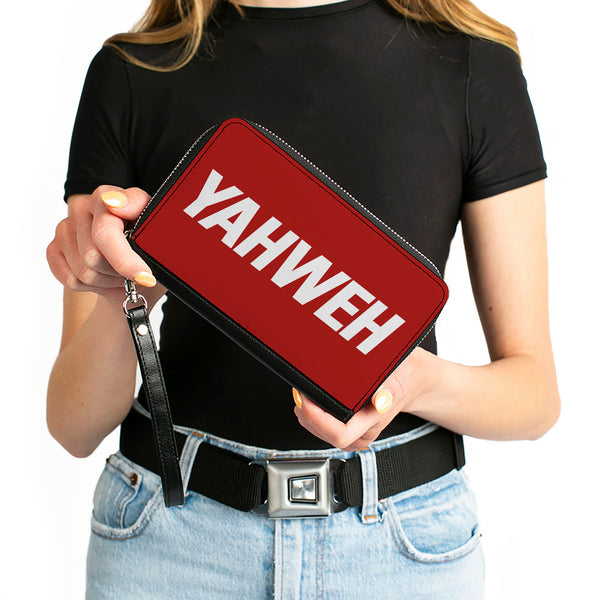 Buckle-Down PU Zip Around Wallet Rectangle - YAHWEH Text Red White