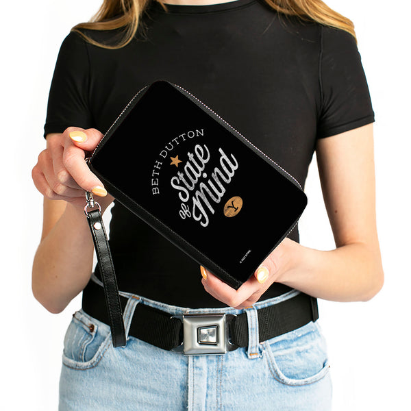Buckle-Down PU Zip Around Wallet Rectangle - Yellowstone BETH DUTTON STATE OF MIND Black/White/Tan