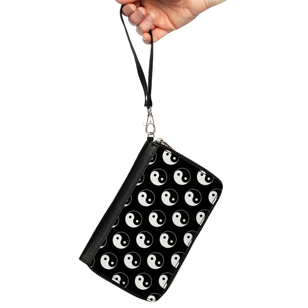 Buckle-Down PU Zip Around Wallet Rectangle - Yin Yang Monogram Black/White