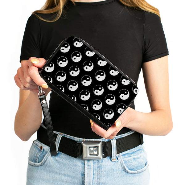 Buckle-Down PU Zip Around Wallet Rectangle - Yin Yang Monogram Black/White
