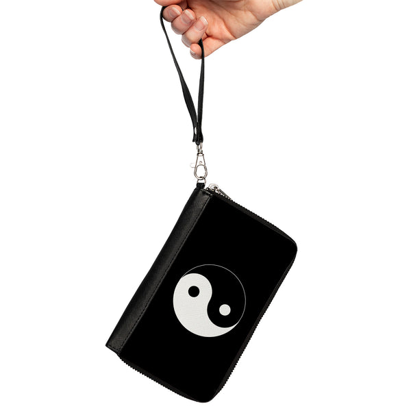 Buckle-Down PU Zip Around Wallet Rectangle - Yin Yang Symbol Black/White
