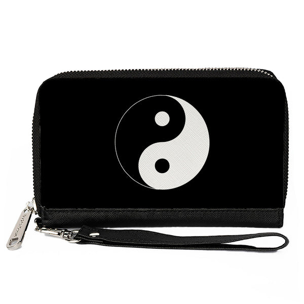 Buckle-Down PU Zip Around Wallet Rectangle - Yin Yang Symbol Black/White