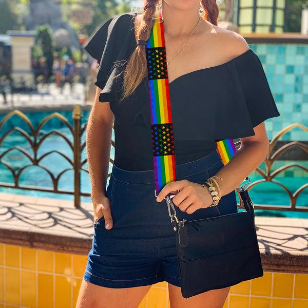 Buckle-Down Purse Strap - Flag American Pride Rainbow Black