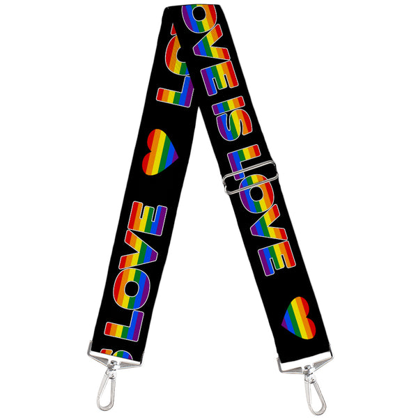 Buckle-Down Purse Strap - LOVE IS LOVE Heart Black Rainbow