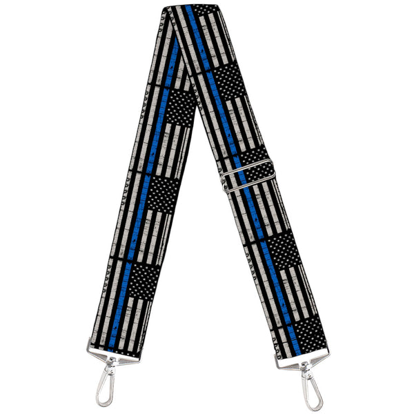 Buckle-Down Purse Strap - Thin Blue Line Flag Weathered Black/Gray/Blue