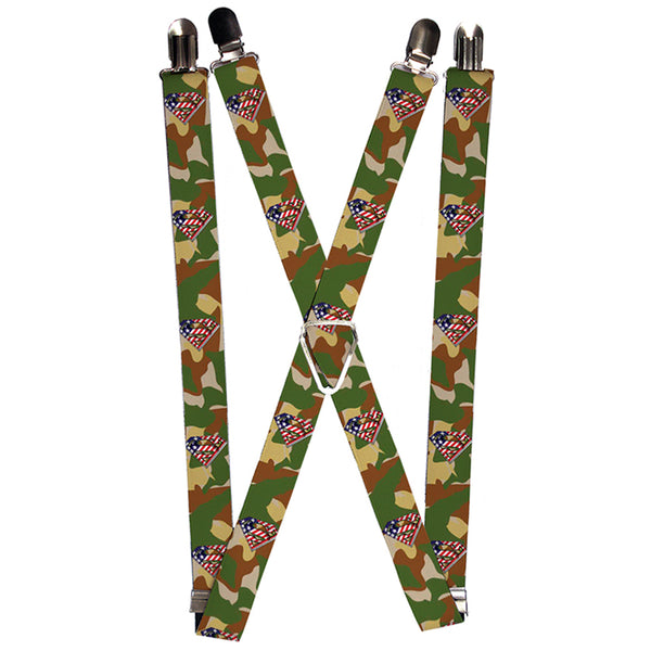 Buckle-Down Suspenders - 1.0" - Americana Superman Shield Camo Olive