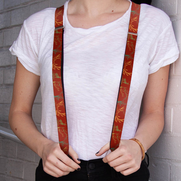Buckle-Down Suspenders - 1.0" - Antlers Brown/Turquoise/Gold