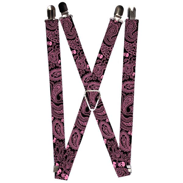 Buckle-Down Suspenders - 1.0" - Bandana/Skulls Black/Pink