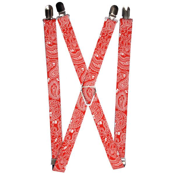 Buckle-Down Suspenders - 1.0" - Bandana/Skulls Red/White