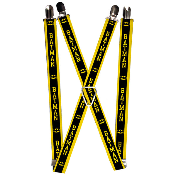 Buckle-Down Suspenders - 1.0" - BATMAN Logo Stripe Yellow Black
