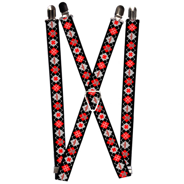 Buckle-Down Suspenders - 1.0" - BD Argyle Black/Red/Gray