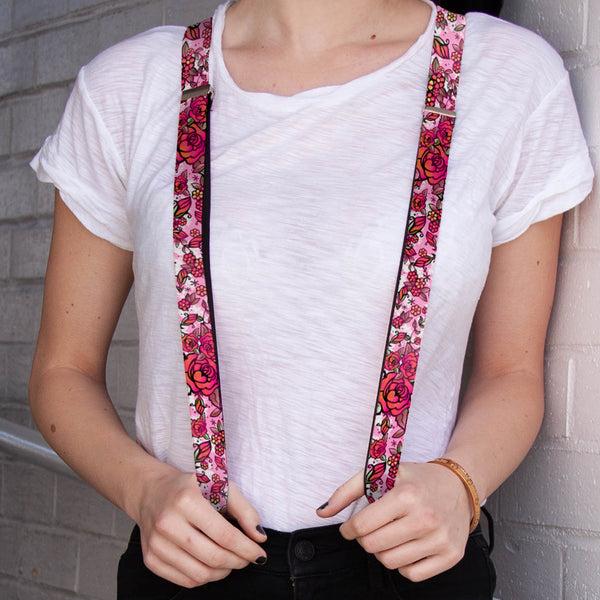 Buckle-Down Suspenders - 1.0" - Born To Blossom CLOSE-UP White