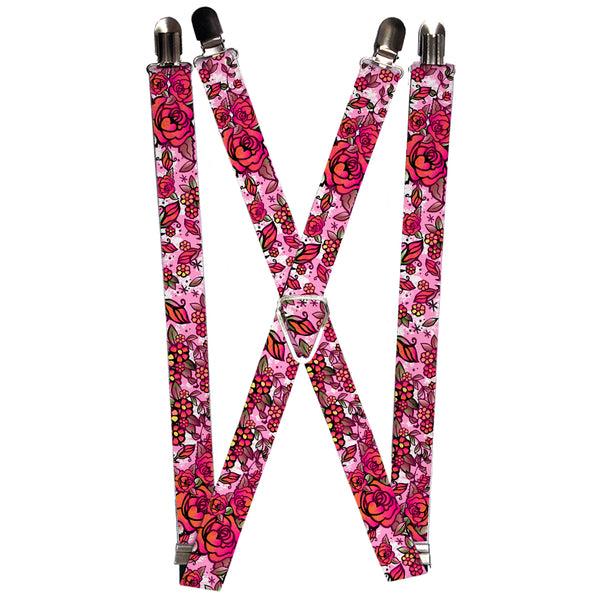 Buckle-Down Suspenders - 1.0" - Born to Blossom CLOSE-UP White
