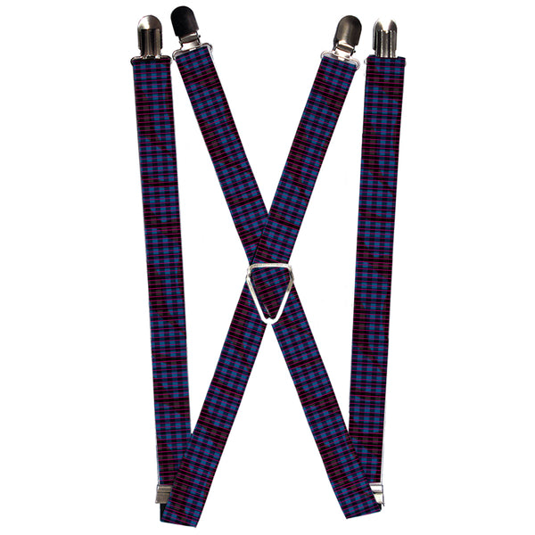 Buckle-Down Suspenders - 1.0" - Buffalo Plaid Abstract White/Black/Turquoise