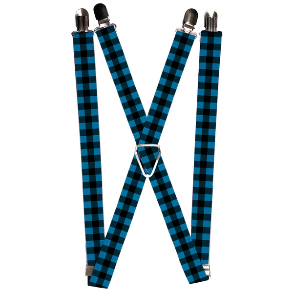 Buckle-Down Suspenders - 1.0" - Buffalo Plaid Black/Turquoise