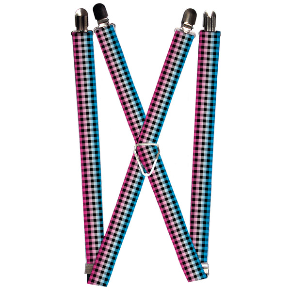 Buckle-Down Suspenders - 1.0" - Buffalo Plaid Turquoise/Fuchsia Fade