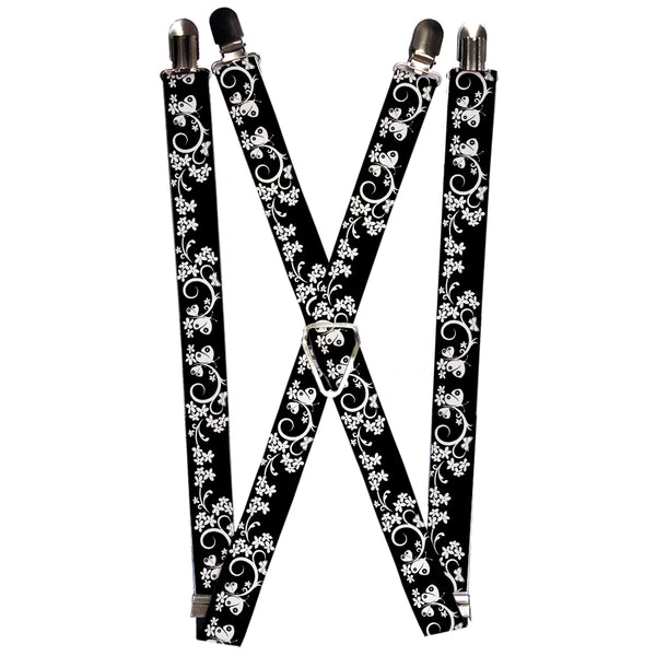 Buckle-Down Suspenders - 1.0" - Butterfly Garden2 Black/White