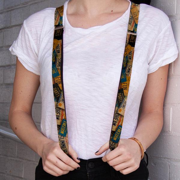 Buckle-Down Suspenders - 1.0" - Cali License Plates Stacked Vintage