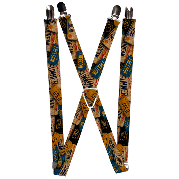 Buckle-Down Suspenders - 1.0" - Cali License Plates Stacked Vintage