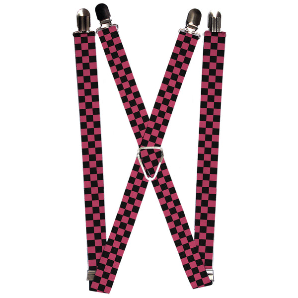 Buckle-Down Suspenders - 1.0" - Checker Black/Honeysuckle Red