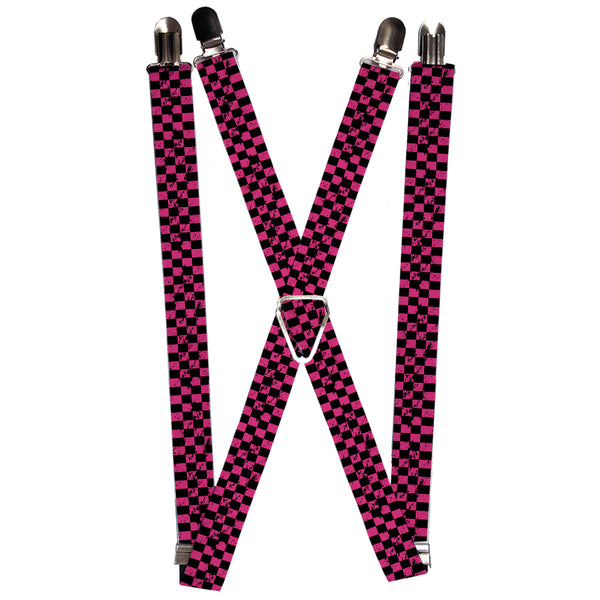 Buckle-Down Suspenders - 1.0" - Checker Weathered Black/Neon Pink
