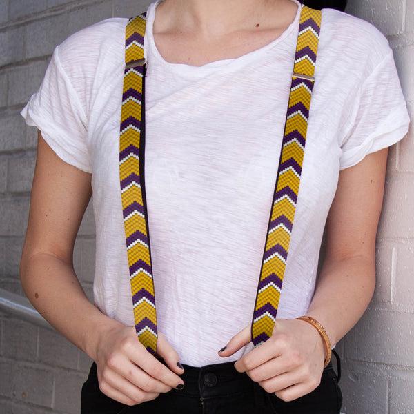Buckle-Down Suspenders - 1.0" - Chevron Weave Gold/Purple/White