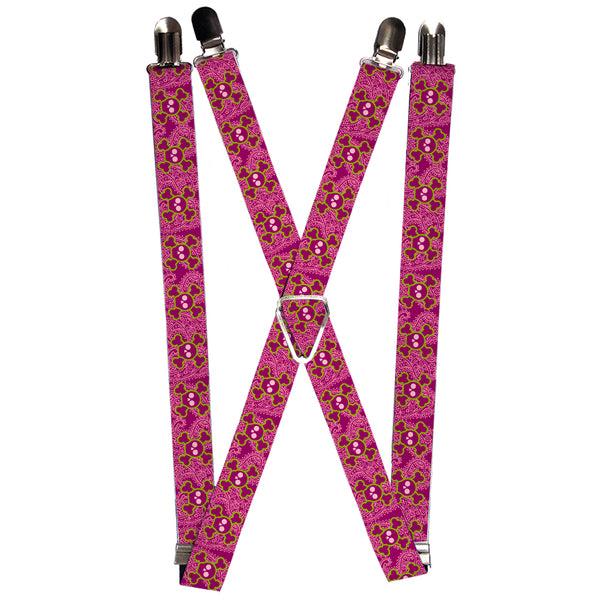 Buckle-Down Suspenders - 1.0" - Cute Skulls w/Paisley Purple/Pink/Green